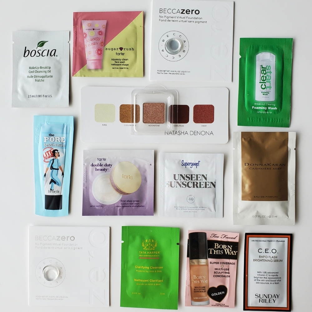 12 samples Tata Harper Natasha Denona Too Faced Becca Tarte Benefit
